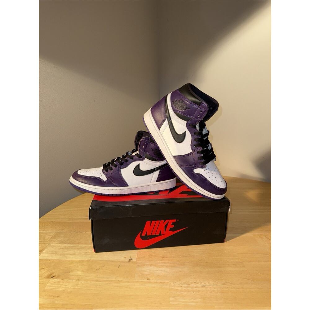 Size 9.5 Men Jordan 1 Retro High OG Court Purple 2.0 2020 With Box 555088-500 - Picture 2 of 11